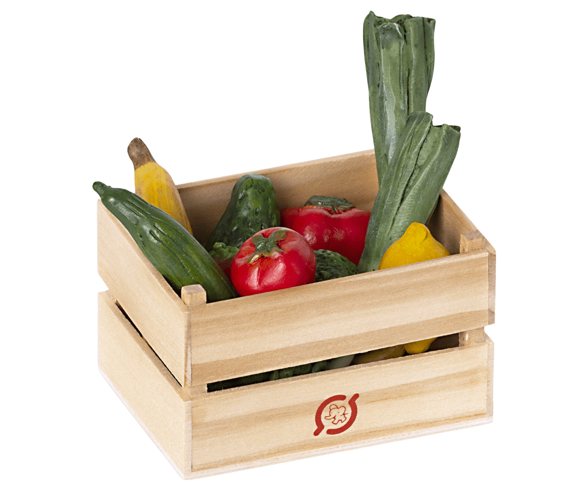 Maileg, Miniatur Gemüse & Obst mit Kiste fürs Puppenhaus