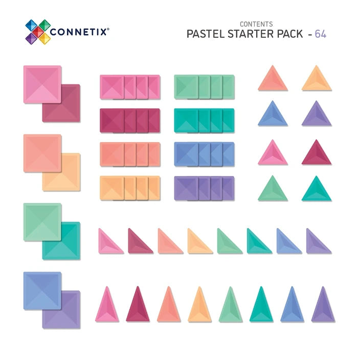 Connetix, Magnet Bausteine Pastel Starter Pack, 64-teilig