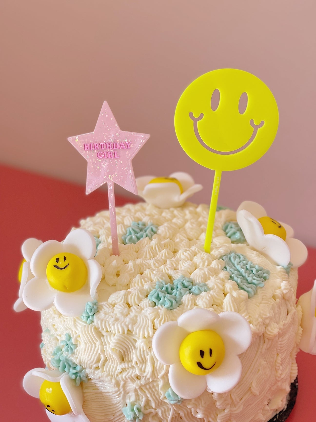 Smiley Cake Topper, Neon, Hello Love