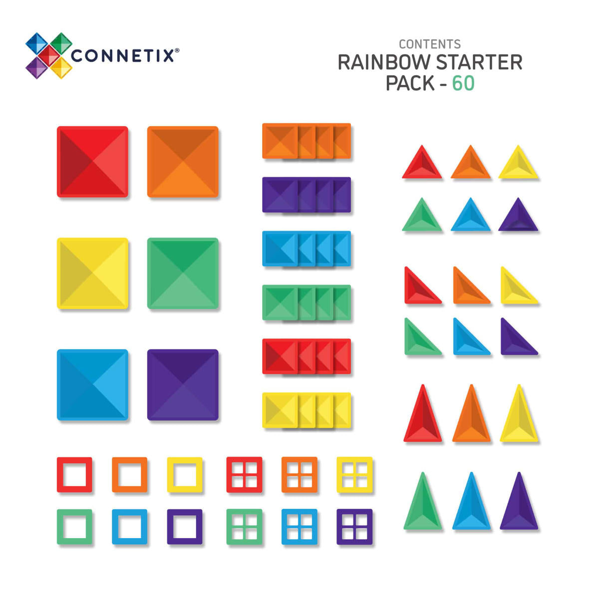 Connetix, Magnet Bausteine Rainbow Starter Pack, 60-teilig