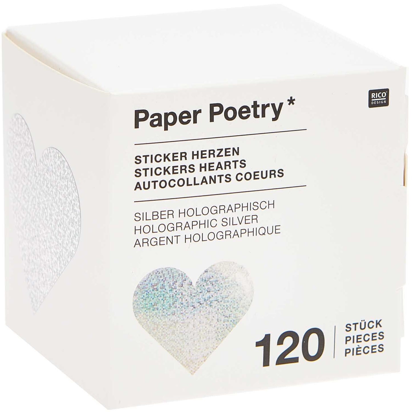 Paper Poetry, 120 Sticker HERZEN Silber Holographisch von Rico Design