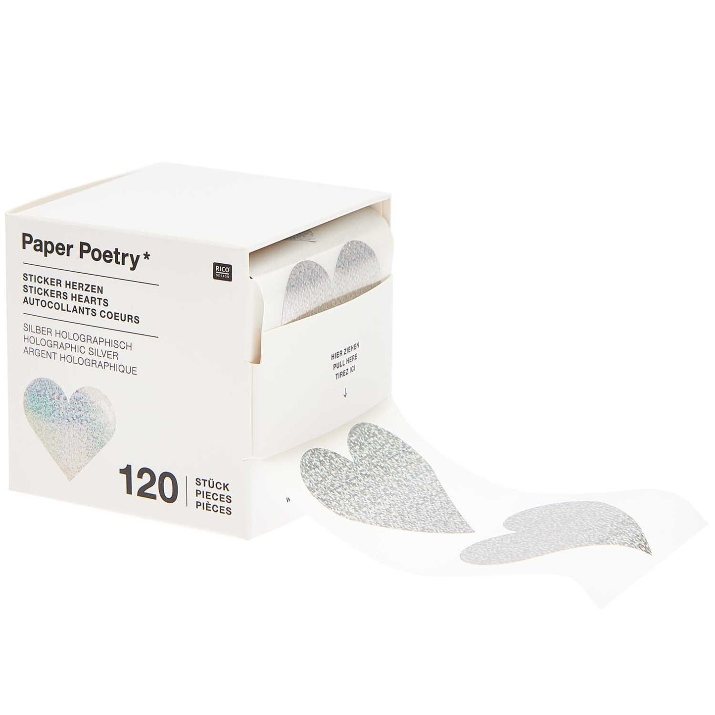 Paper Poetry, 120 Sticker HERZEN Silber Holographisch von Rico Design
