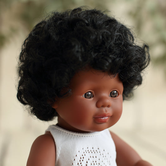 Puppe afroamerikanisch, schwarze Locken 38cm, Mädchen, Miniland