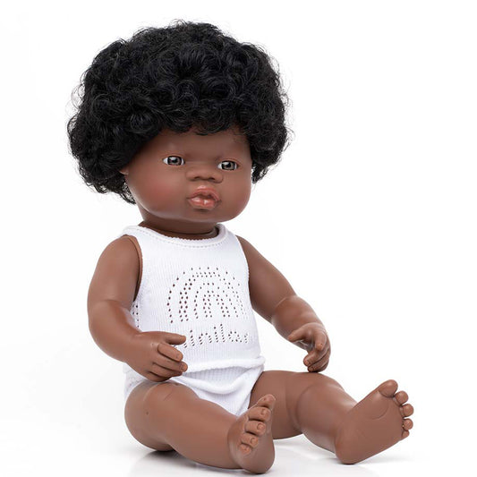 Puppe afrikanisch, schwarze Locken, 38cm, Miniland