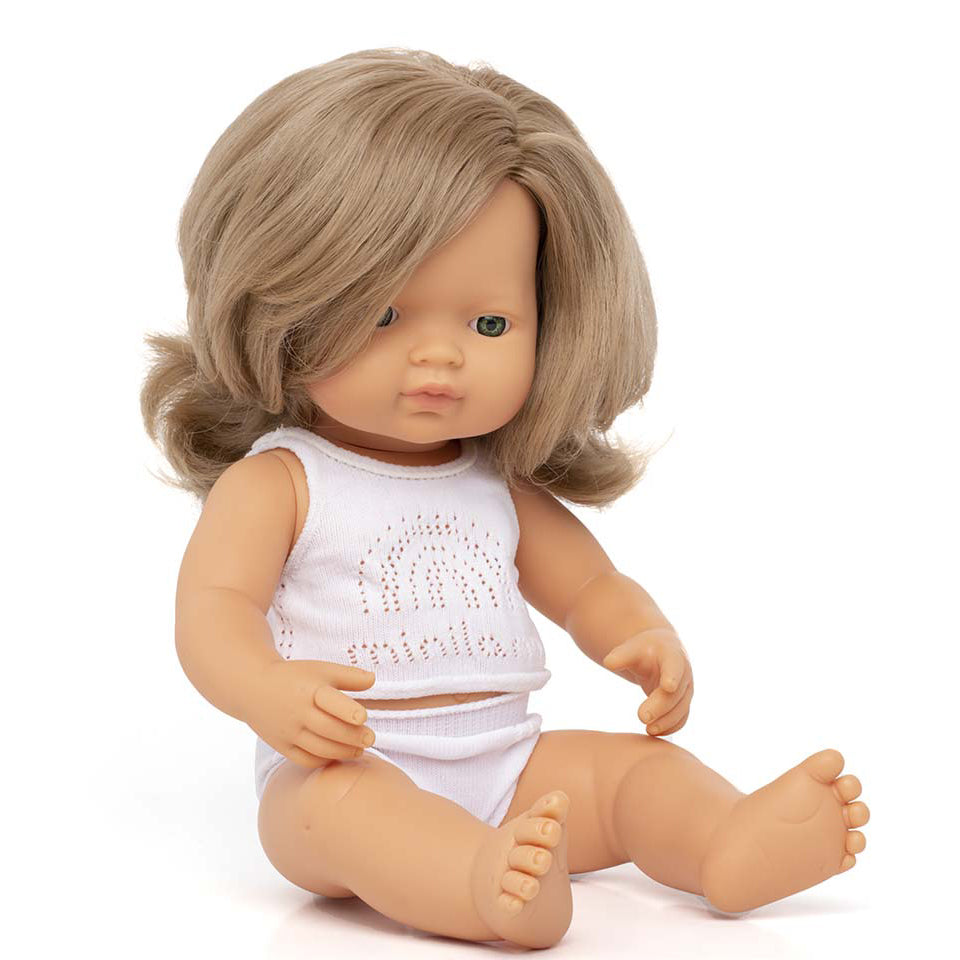 Puppe langes mittelblondes Haar, 38cm, Miniland