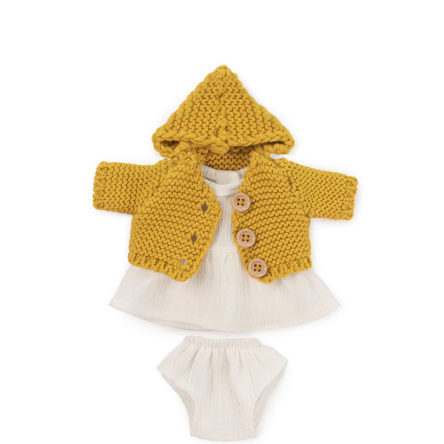 Bekleidungs-Set weiß/gelb für Miniland-Puppe 21cm