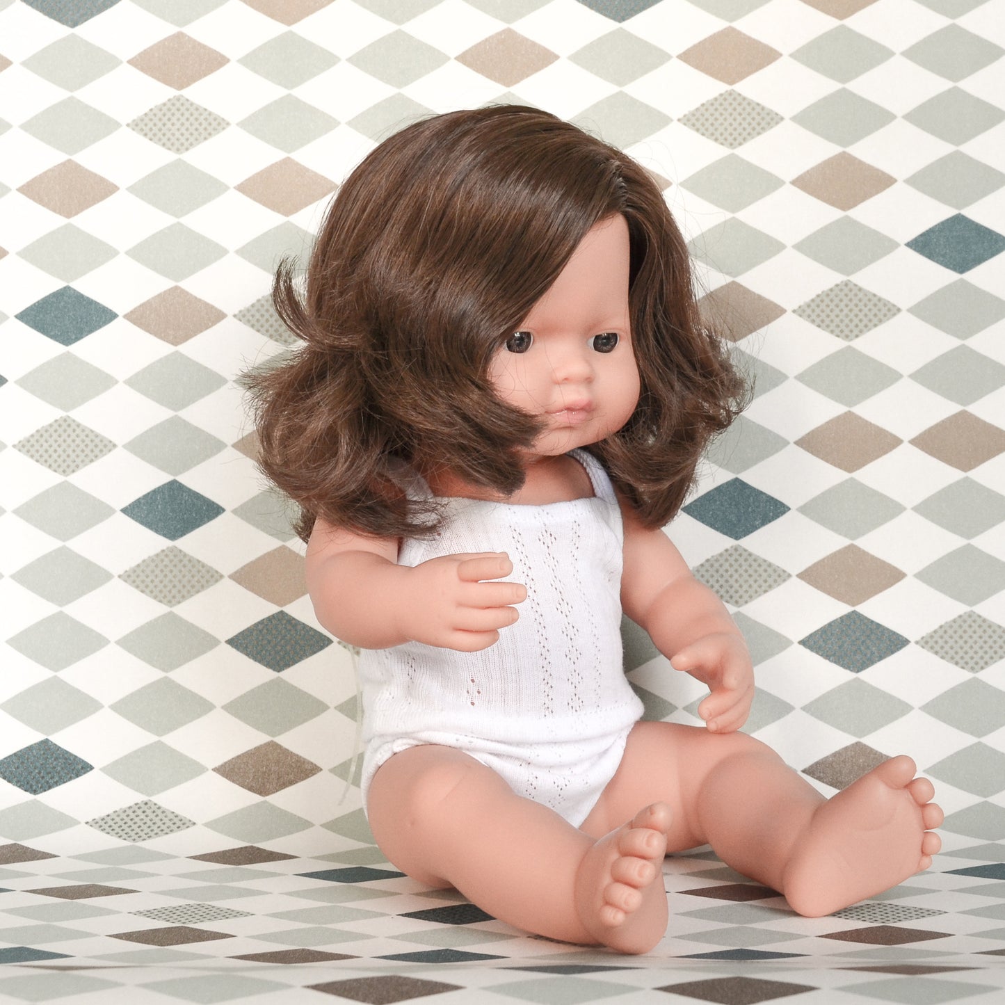 Puppe langes, braunes Haar, 38cm, Miniland