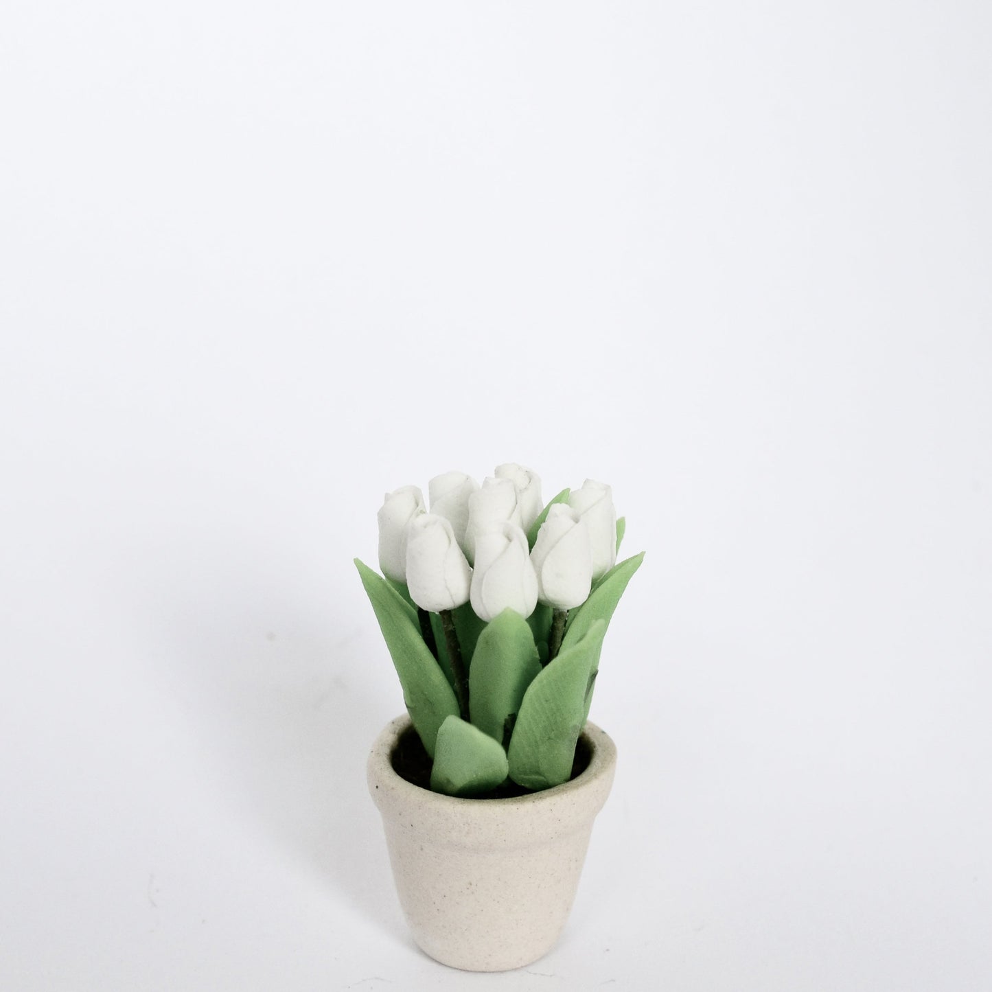 Weisse Tulpen im Blumentopf, Miniatur für das Puppenhaus 1:12